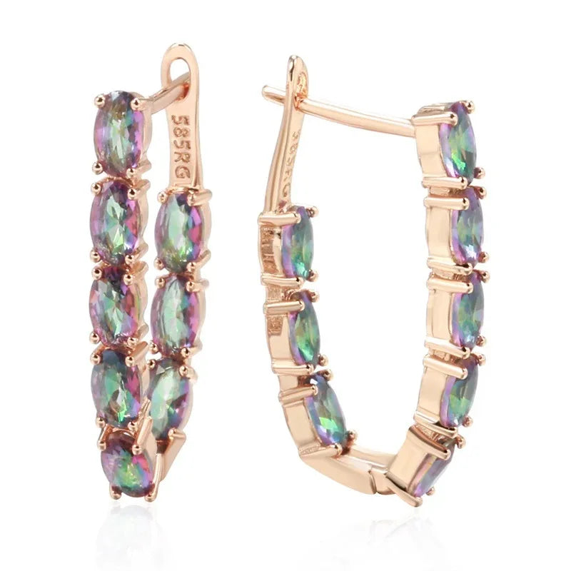 Rose Gold Geometric 585RG Earrings for Women Small Square Zircon Ear Clips Minimalist Fashion Jewelry
