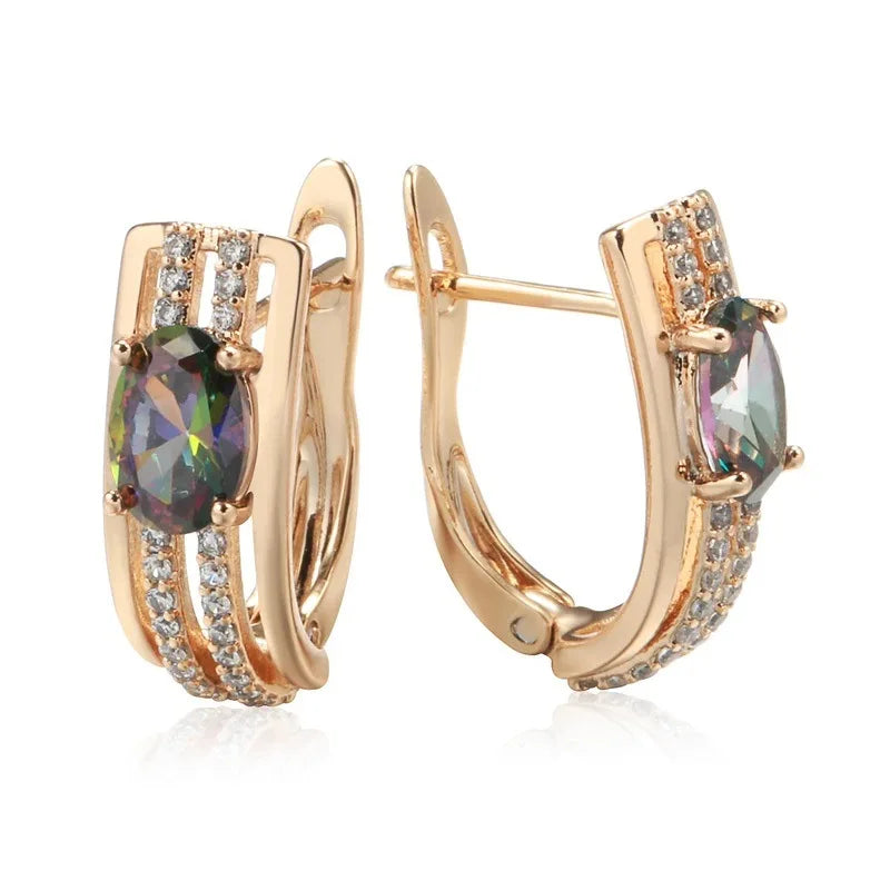 Rose Gold Geometric 585RG Earrings for Women Small Square Zircon Ear Clips Minimalist Fashion Jewelry