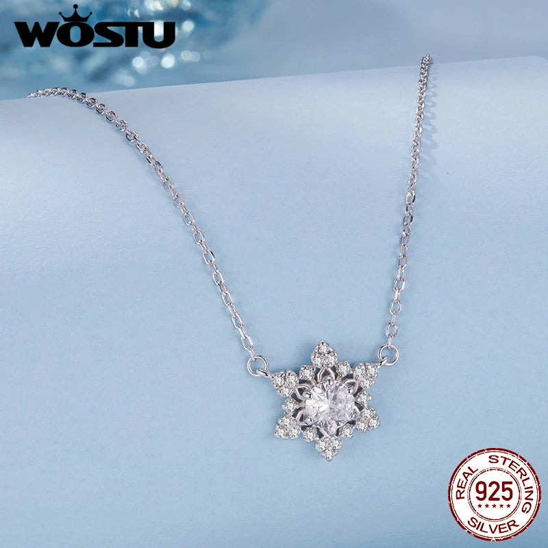 925 Sterling Silver Snowflake Jewelry Necklace Earrings Ring For Women, Sparkling Cubic Zirconia 3-Piece Gift Set for Women Xmas
