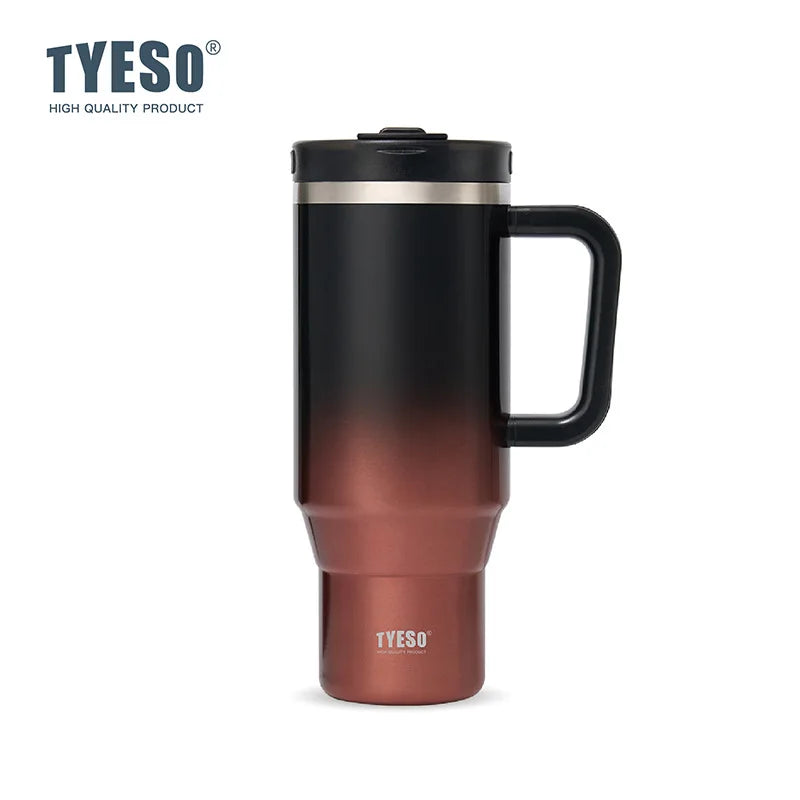 TYESO 40oz Car Coffee Thermos Cup With Handle and Straw Gradient Color Stainless Steel Vacuum Insulated Travel Mug Thermal Cup