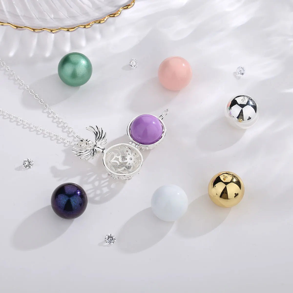 Eudora Collier Bola de Grossesse Necklace 18MM Ball Flower Angel Caller Musical Bell Pendant DIY Jewelry Gift for Pregnant Women