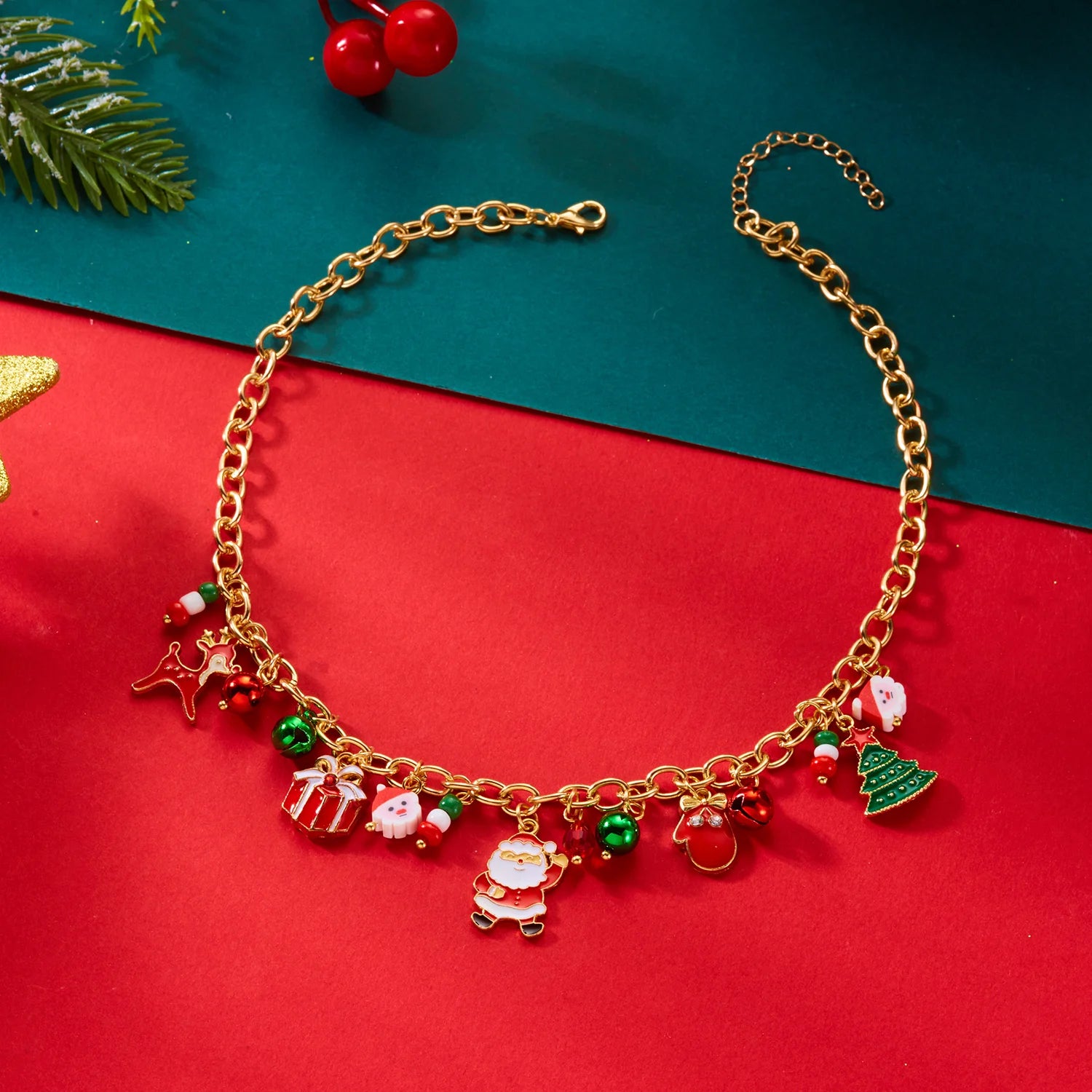 Christmas Metal Chain Necklace For Women Girls Santa Claus Snowman Bell Elk Wreath Pendant Clavicle Choker Party New Year Gifts