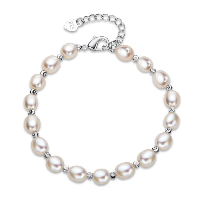 OXTAO Natural Freshwater Pearl Fashion Bracelet Ladies Elegant Bracelet Jewelry Valentine's Day Girlfriend Birthday Wedding Gift