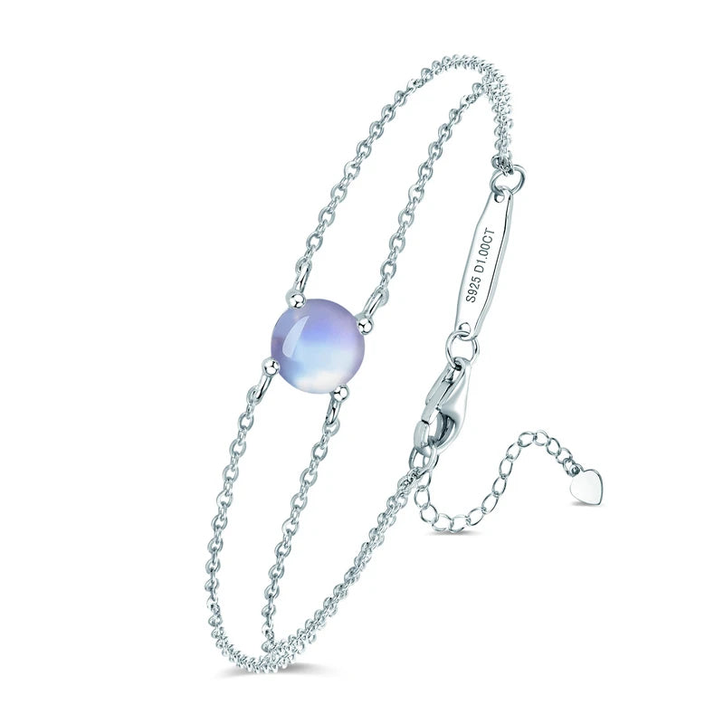 Fashion Women's Single Stone Double Chain Bracelet 6.5mm Round Month Birthday Stone Bracelet 925 Sterling Silver Jewelry Gift