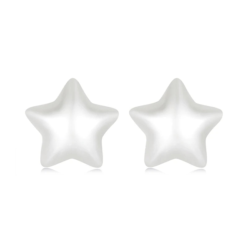 BAMOER 925 Sterling Silver Resin Star Earrings for Women, Smooth Luster Halo Stud Earring with Pearl Color Elegant Party Gift
