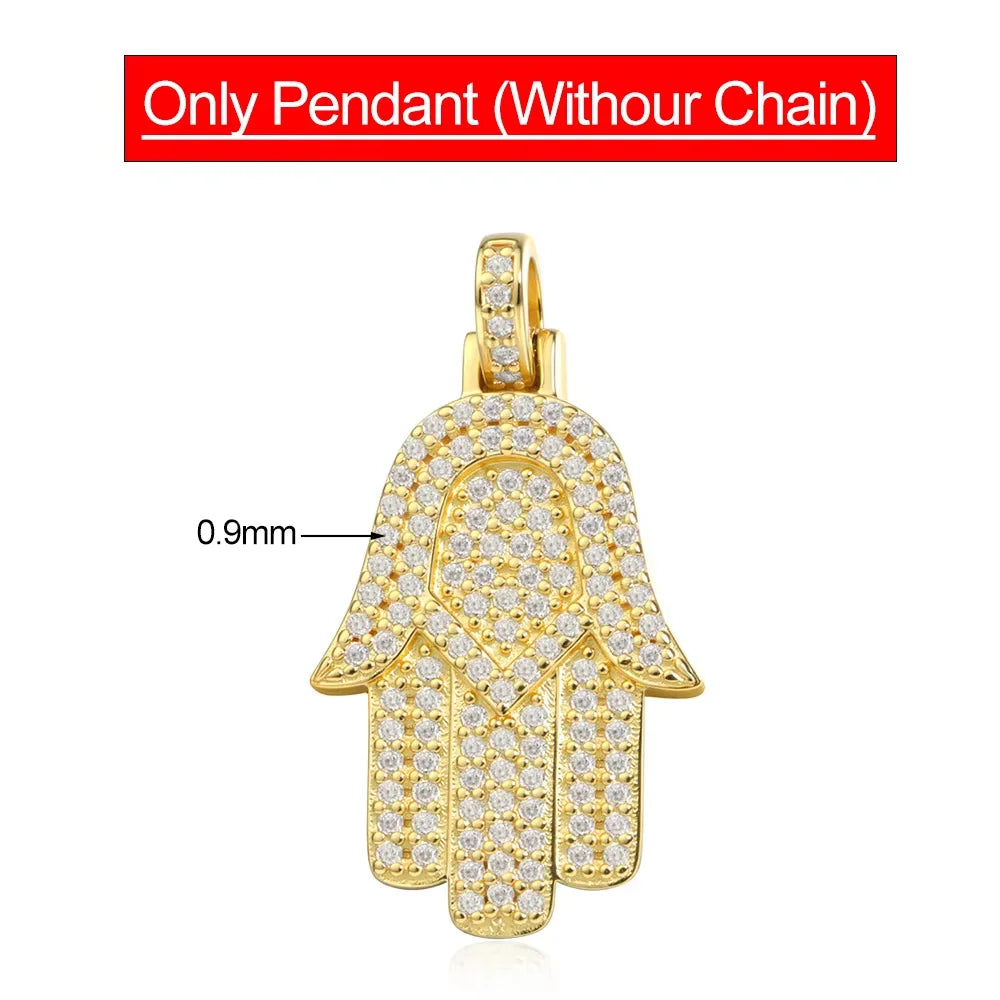 Serenity All Moissanite Necklace for Women Men Gift Hamsa Pendant Neck Chain Pure 925 Silver Hip Hop Jewelry 18K Plated Necklace