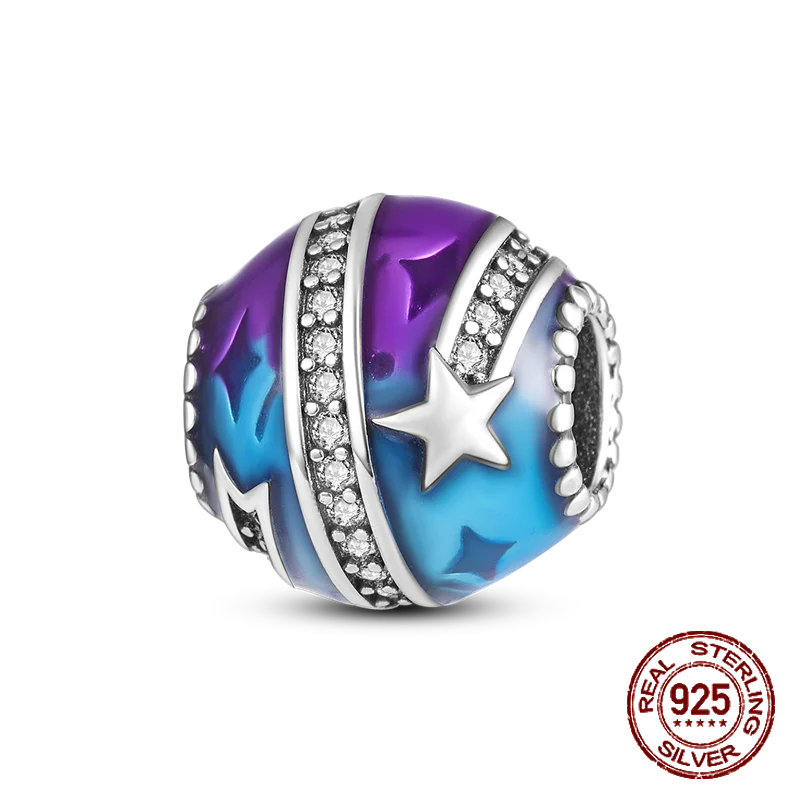 Breloque en argent sterling 925 représentant la lune, l'étoile, l'avion, l'espace, série bleue, compatible avec les bracelets Pandora originaux, bijoux à offrir