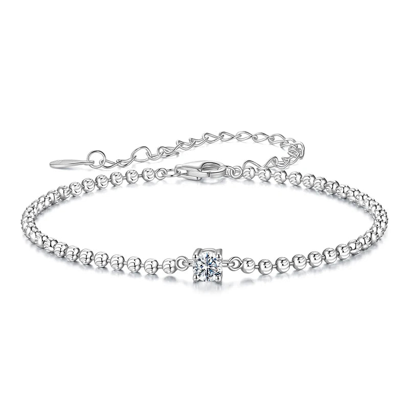 WOSTU 0.3CT Sparkling Moissanite Bead Chain Bracelet For Women , 925 Silver Lab Diamond moissanite Links with GRA Certificate