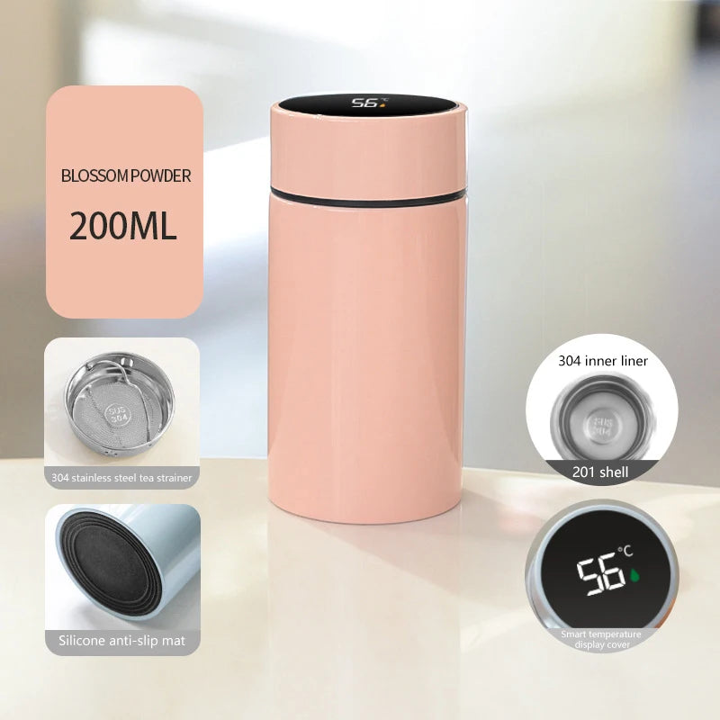 200ML Smart Thermos Water Bottle Intelligent Temperature Display Stainless Steel Vacuum Flasks Thermoses With Filter Tee Cup