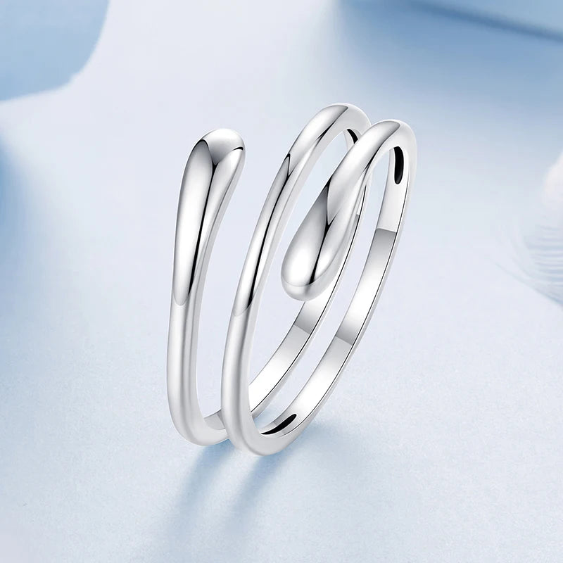 WOSTU 925 Sterling Silver Multi-layer Metal Water Drop Open Ring For Women Euro Simple Ins Jewelry Stackable Party Rings Gift