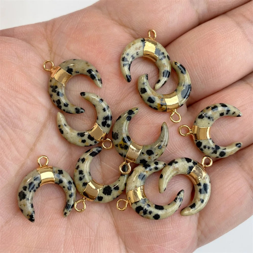 3PCS/lot Natuarl Moon Shape Gems Stone Pendant 16x15mm Labradorite Lapis Lazuli Jade Charms For Jewelry Making Necklace Earrings