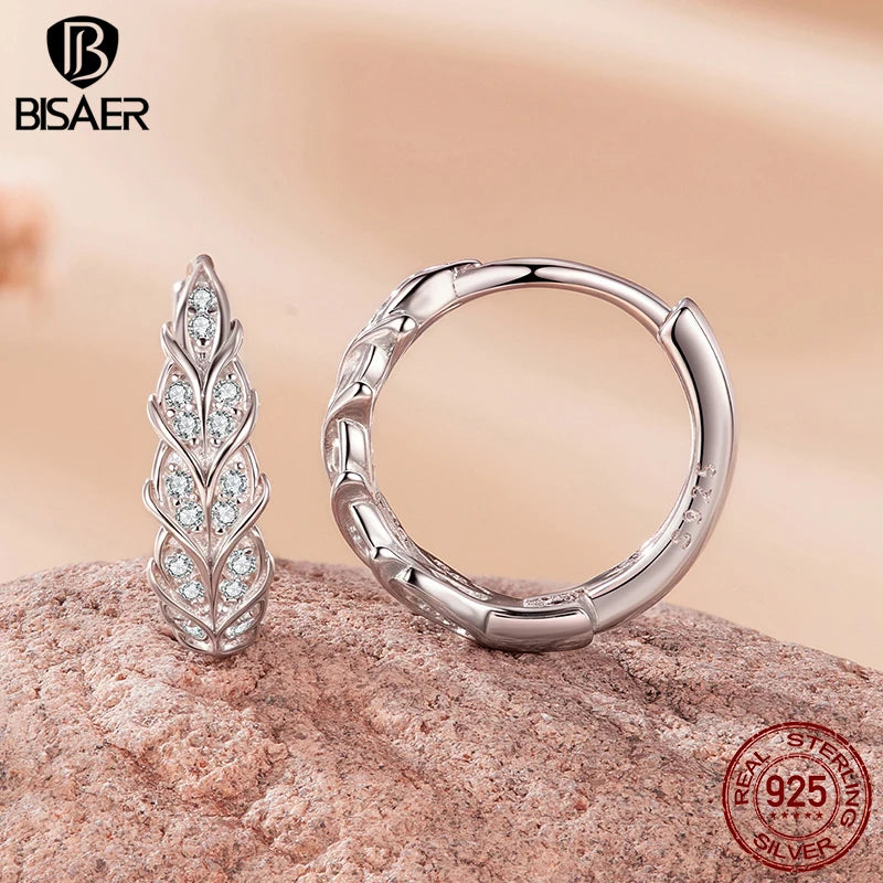BISAER Real 925 Sterling Silver Wheat Hoop Earrings Classic Hypoallergenic Earrings for Women & Girls Party Fine Jewelry EFE1237