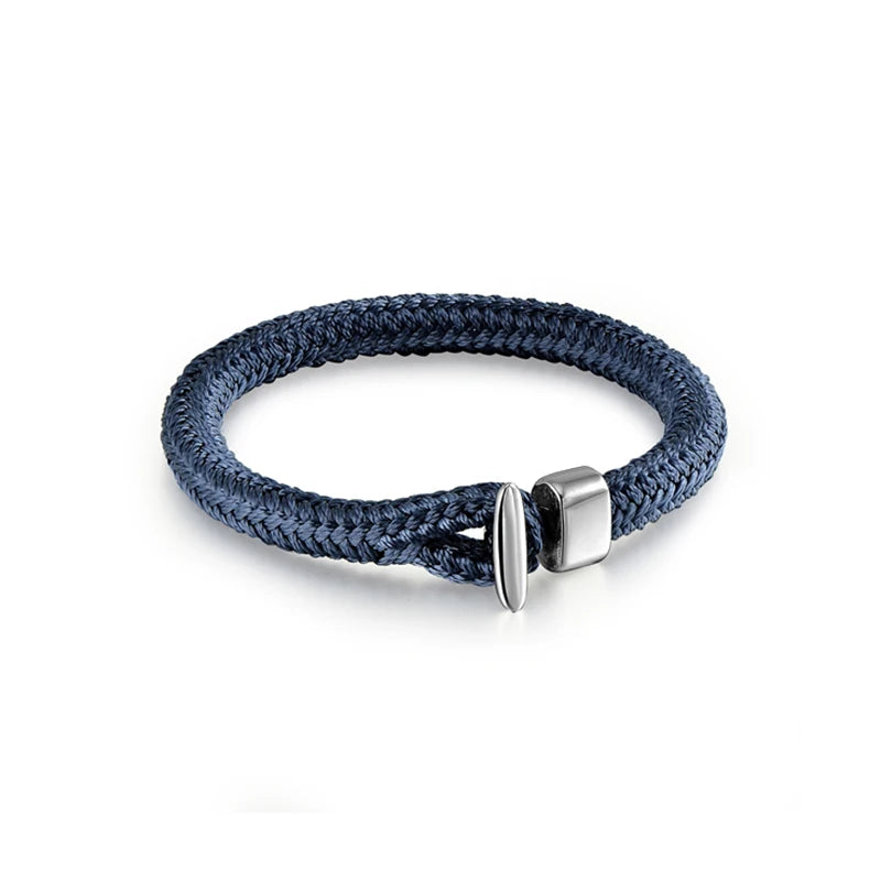 MKENDN Men's Bracelet Sailing Nylon Navy Blue Stainless Steel Hook Charm Bracelet Nylon Rope Bracelet Jewelry Gifts