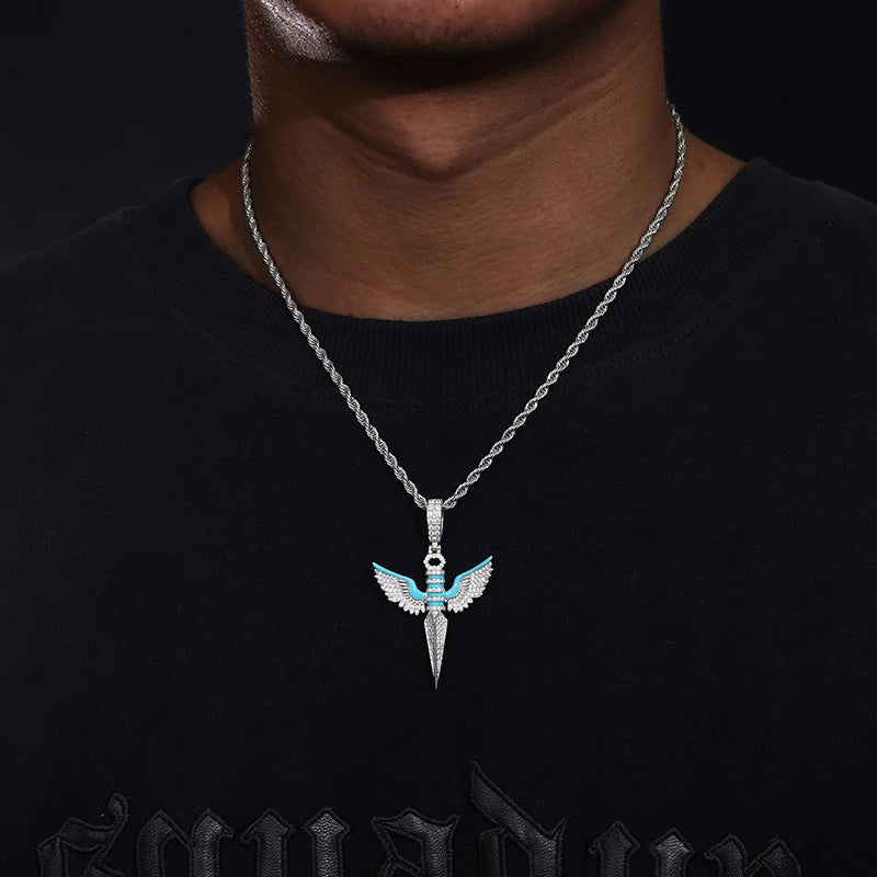 Classic Angel Wings Glow Style Pendant S925 For Men Necklace Cuban Chain With Moissanite Pendant Hip Hop Jewelry Gift