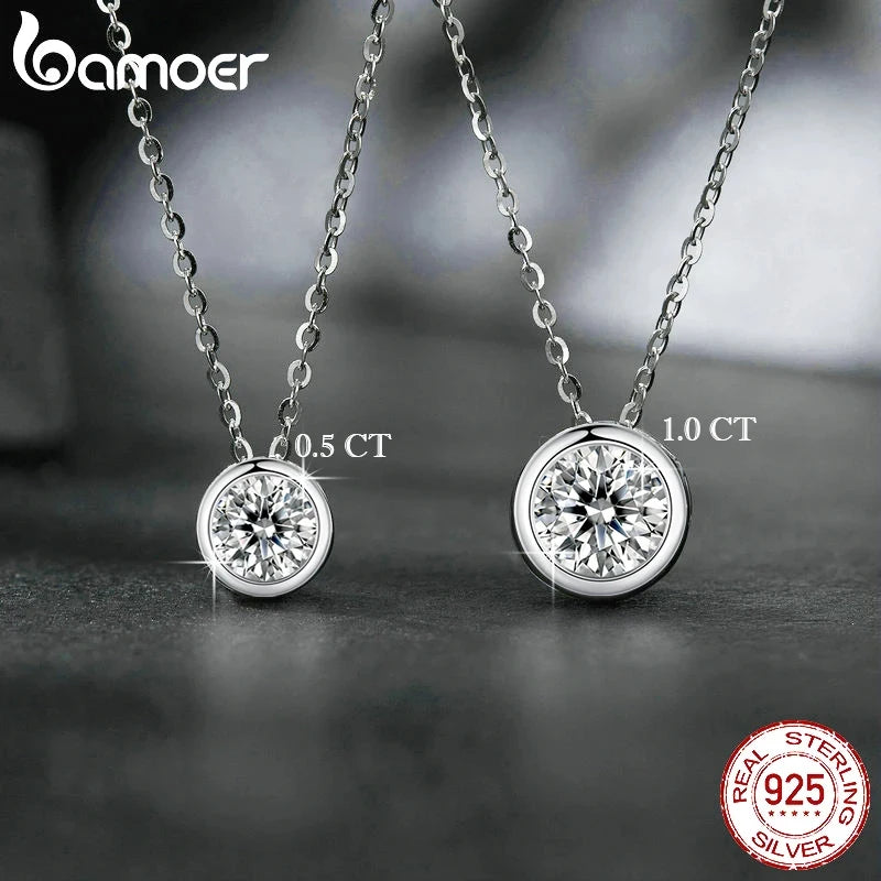 Collier BAMOER 1 carat Bazel Moissanite couleur D VVS1 Collier de diamants cultivés en laboratoire pour femmes Bijoux de mariage en argent sterling 925