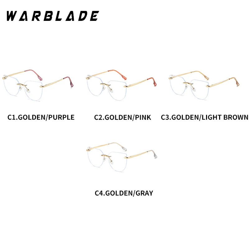 2025 Cat Eye Metal Glasses Anti Blue Light Men's Eyeglasses Frames Luxury Brands Rimless Glasses Women Optical Computer Lenses