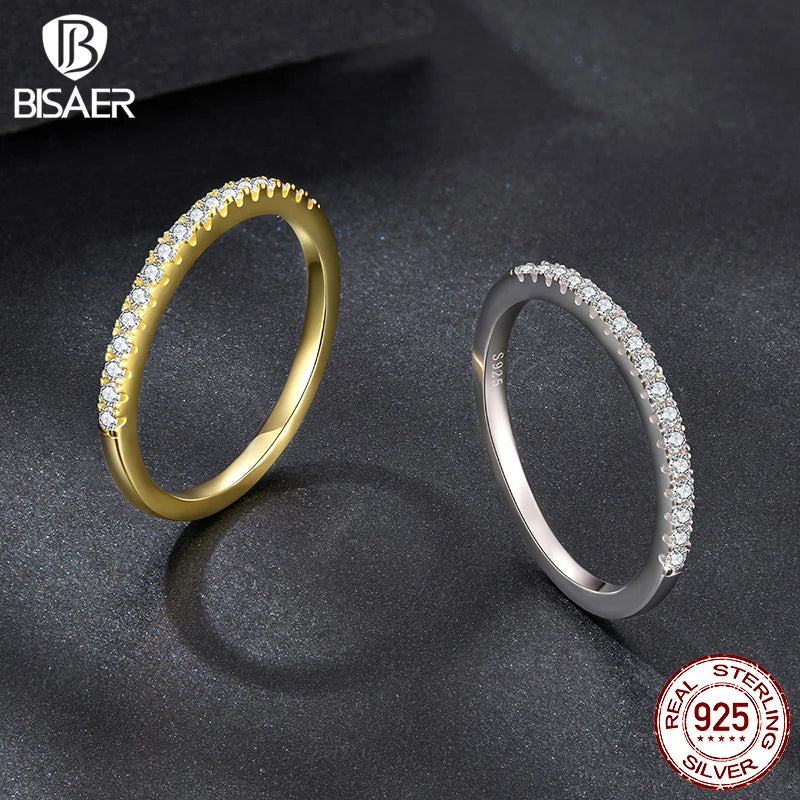 BISAER Eternity Moissanite Engagement Ring 925 Sterling Silver VVS1 EX Delicate Lab Diamond Band for Women Wedding Fine Jewelry