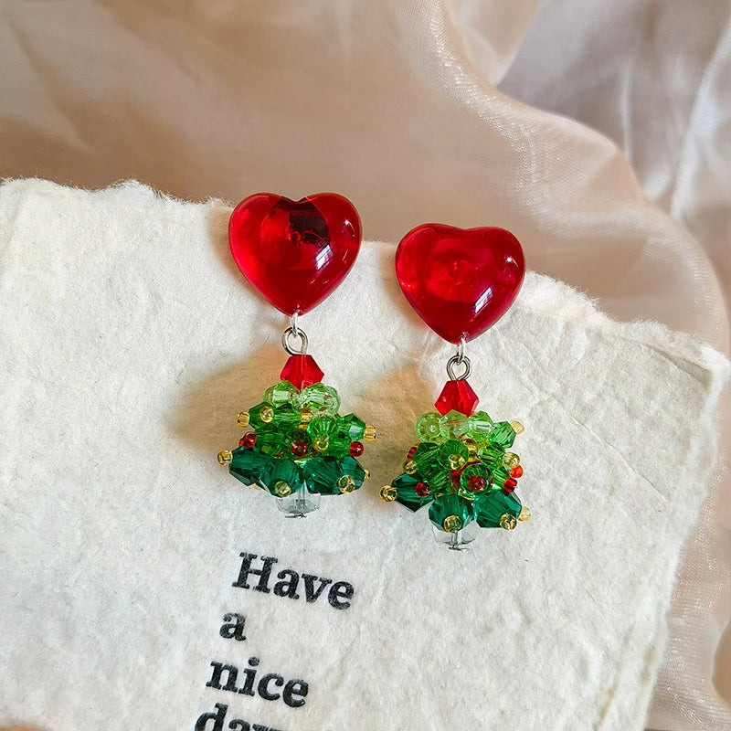 Lovely Zircon Snowflake Pearl Charm Earring For Women Christmas Flocking Hairball Bowknot Stud Earrings New Year Party Jewelry
