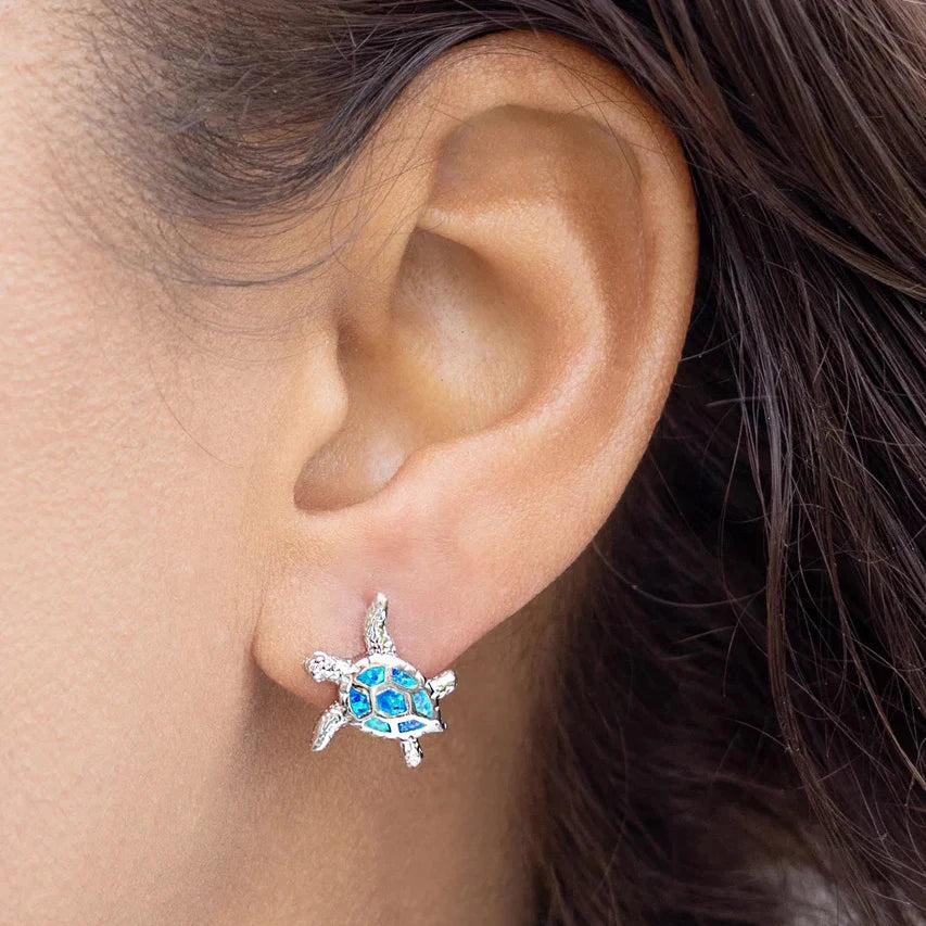 Boho Cute Sea Turtle Stud Earrings For Women Fashion Imitation Blue Fire Opal Earrings For Women Wedding Band Jewelry Gifts