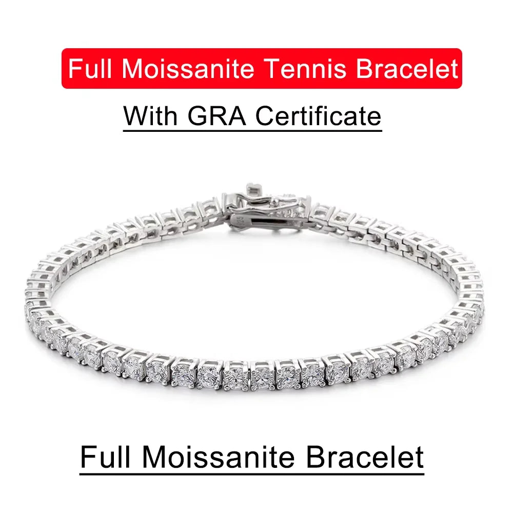 Serenity 3mm 4mm 5mm D Moissanite Tennis Bracelet Women Man Gift S925 Sterling Silver Sparkling Lab Diamond Hand Chain Jewelry - Madeinsea©
