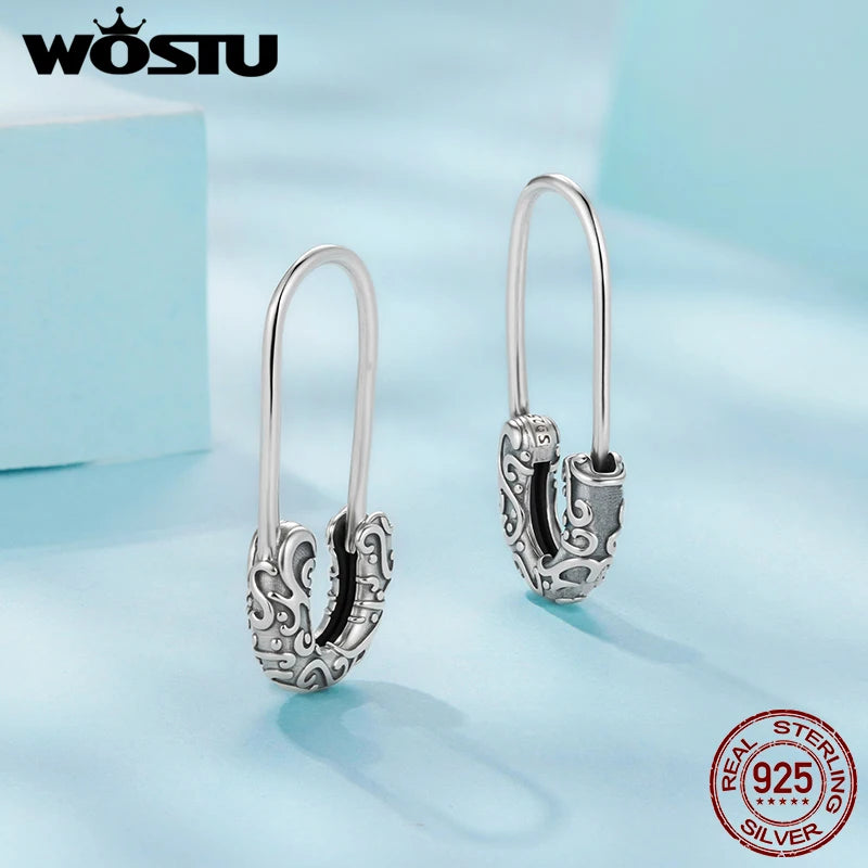 WOSTU 925 Sterling Silver Vintage Punk Paper Clip Hoop Earrings For Women Daily Wear Jewelry Party Gift Accessories CQE1913