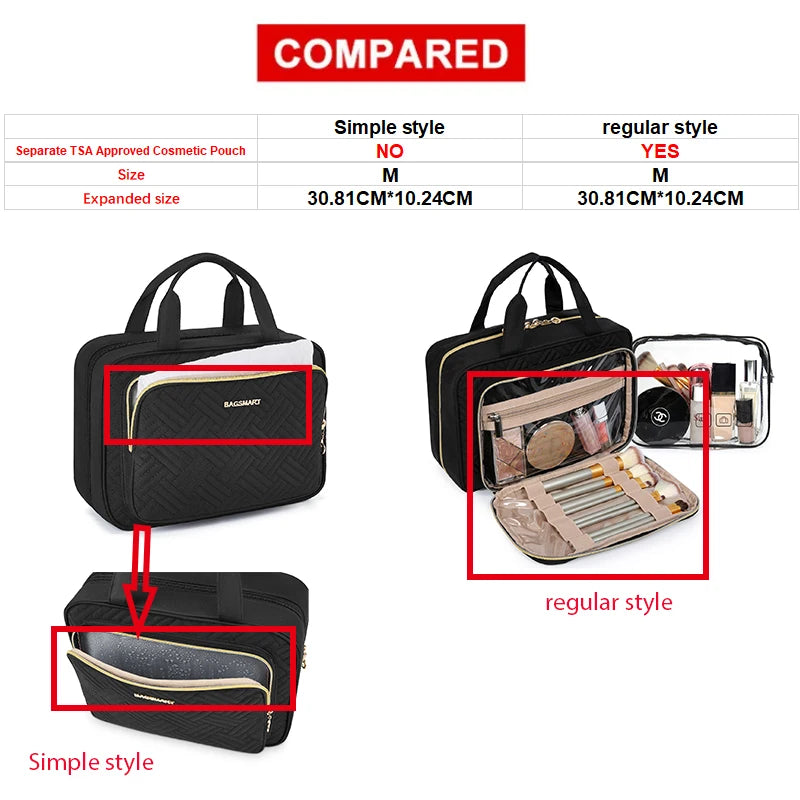 BAGSMART Toiletry Bags For Women Make Up Pouch with TSA Transparent Cosmetic Bag Hanging Travel Toiletries Organizer Handbag