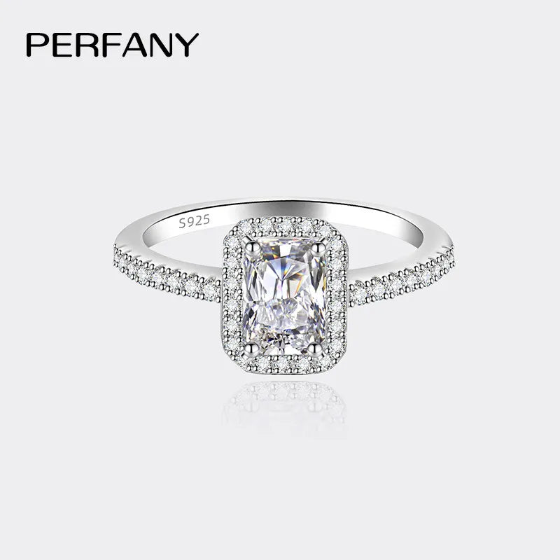 PERFANY 1/2CT Moissanite Ring for Women S925 Pure Silver Emerald/Radiant Cut GRA Laboratory Diamond Wedding Luxury Jewelry - Madeinsea©