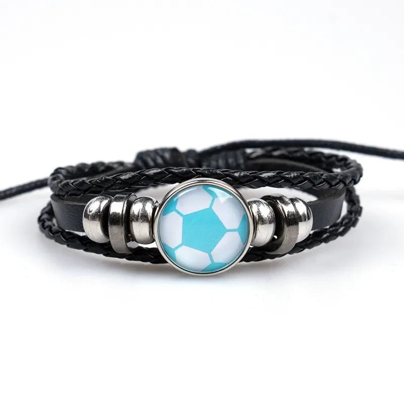 Fashion Football Sport Bracelet For Men Soccer Basketball Tennis Charm Braided Leather Bracelet Women Adjustable Chain Jewelry