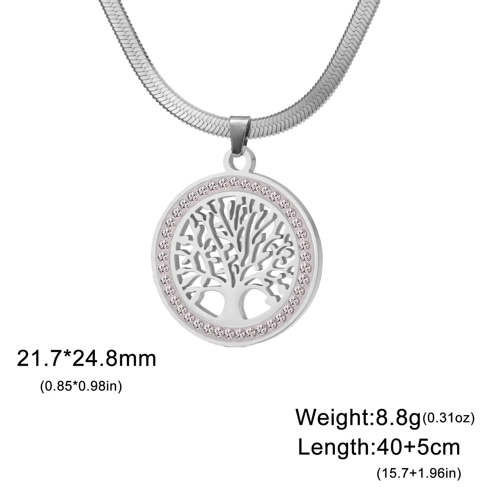 Collier Arbre de Vie Dreamtimes pour femme, en acier inoxydable, avec pendentif rond en zircon clair. Bijou tendance et luxueux.
