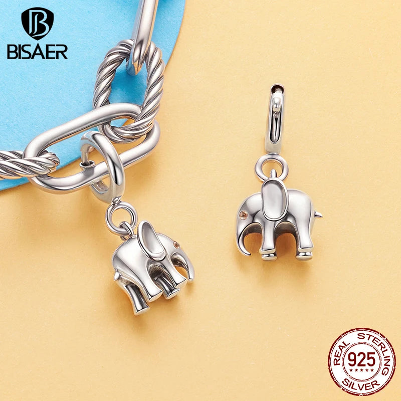 BISAER 925 Sterling Silver Yorkshire Terrier Locket Charm Pomeranian Elephant Hamster Pendant for Women DIY Bracelet Jewelry