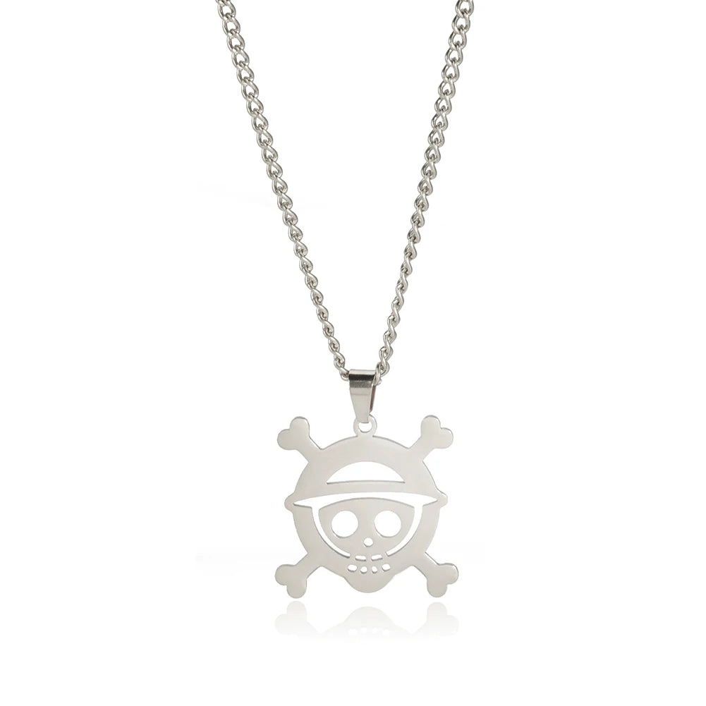 Stainless Steel Necklaces Anime Cartoon Skeleton Face Chain Fashion Choker Goth Necklace For Men Fans Jewelry Gifts One Piece