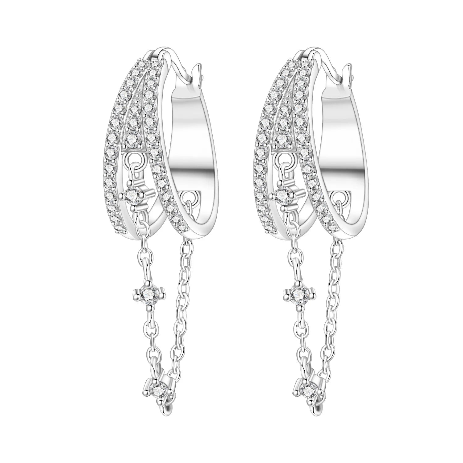 PANPOKI S925 Sterling Silver Multi Circle Tassel Earrings Versatile Hoop Earrings For Women Jewelry Original Party Gifts