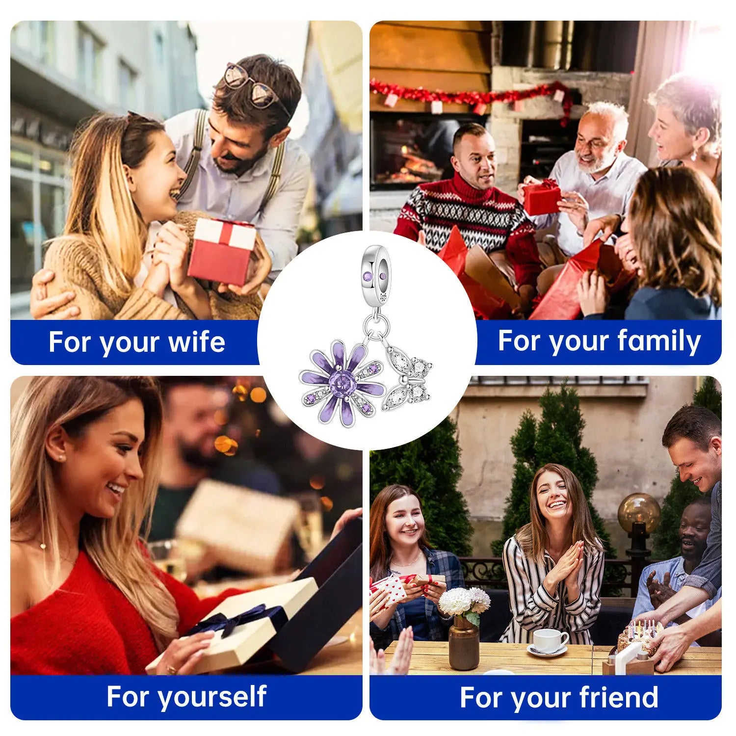 PANPOKI 925 Sterling Silver Purple Daisy Butterfly Beads Original Pendants Bracelet Charm Jewelry Party DIY Trendy Gifts