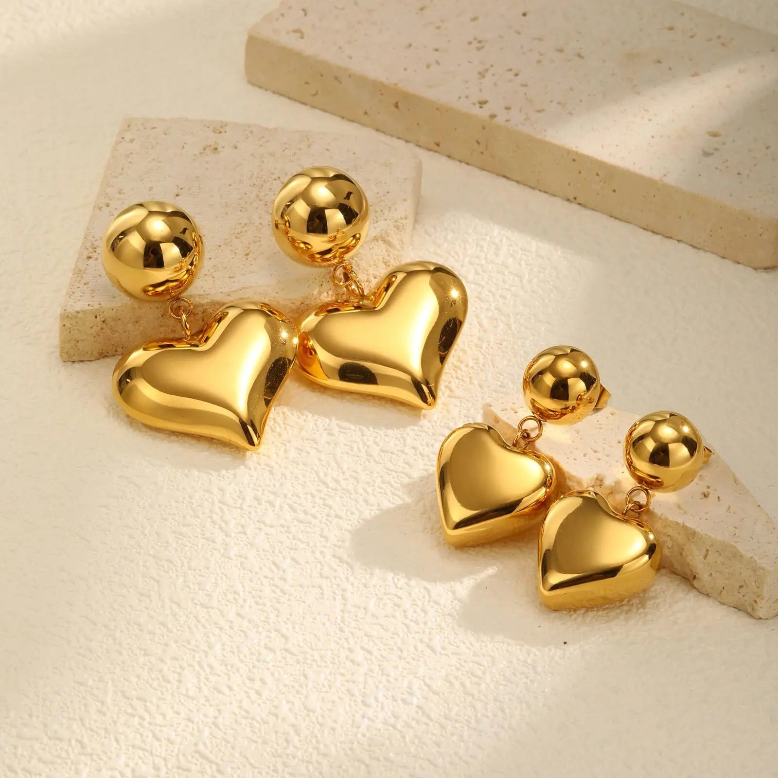 Vnox Hollow Bubble 3D Heart Dangle Drop Earrings Gift for Women Mom, Gold Plated Stainless Steel Anti Allergy Piercing Earrings