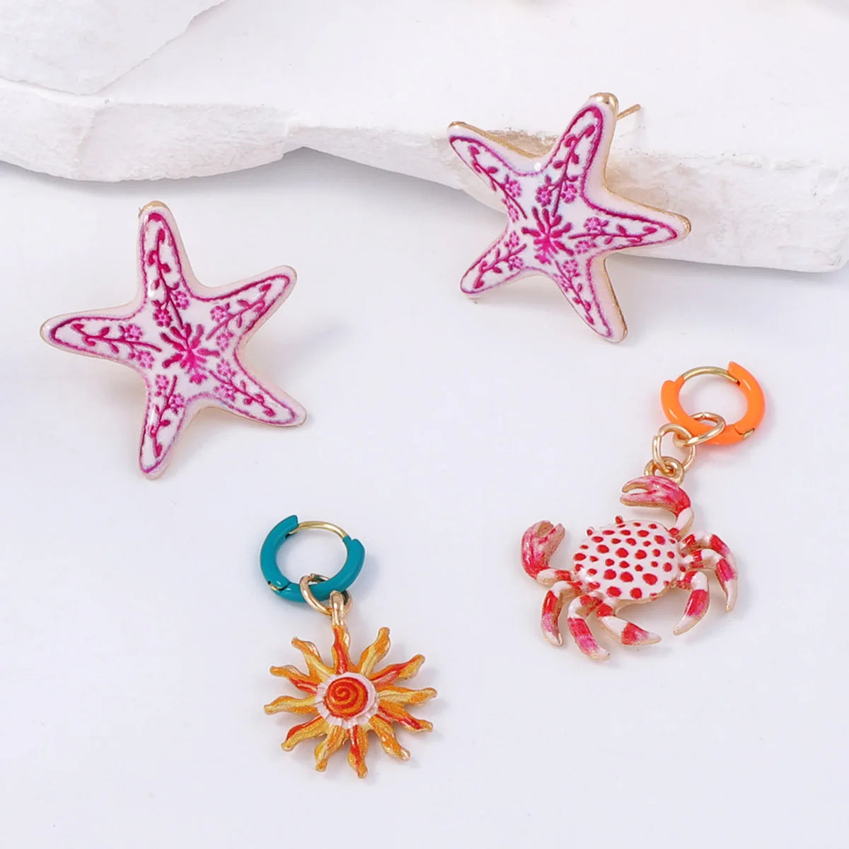 ZAA Personalized Trendy Creative Design Alloy Starfish Crab Four Piece Earring Set