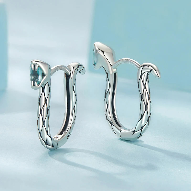 WOSTU 925 Sterling Silver Snake Hoop  Earrings For Women Green Zircon Snake Earring Engagement Jewelry Part Birthday Gift