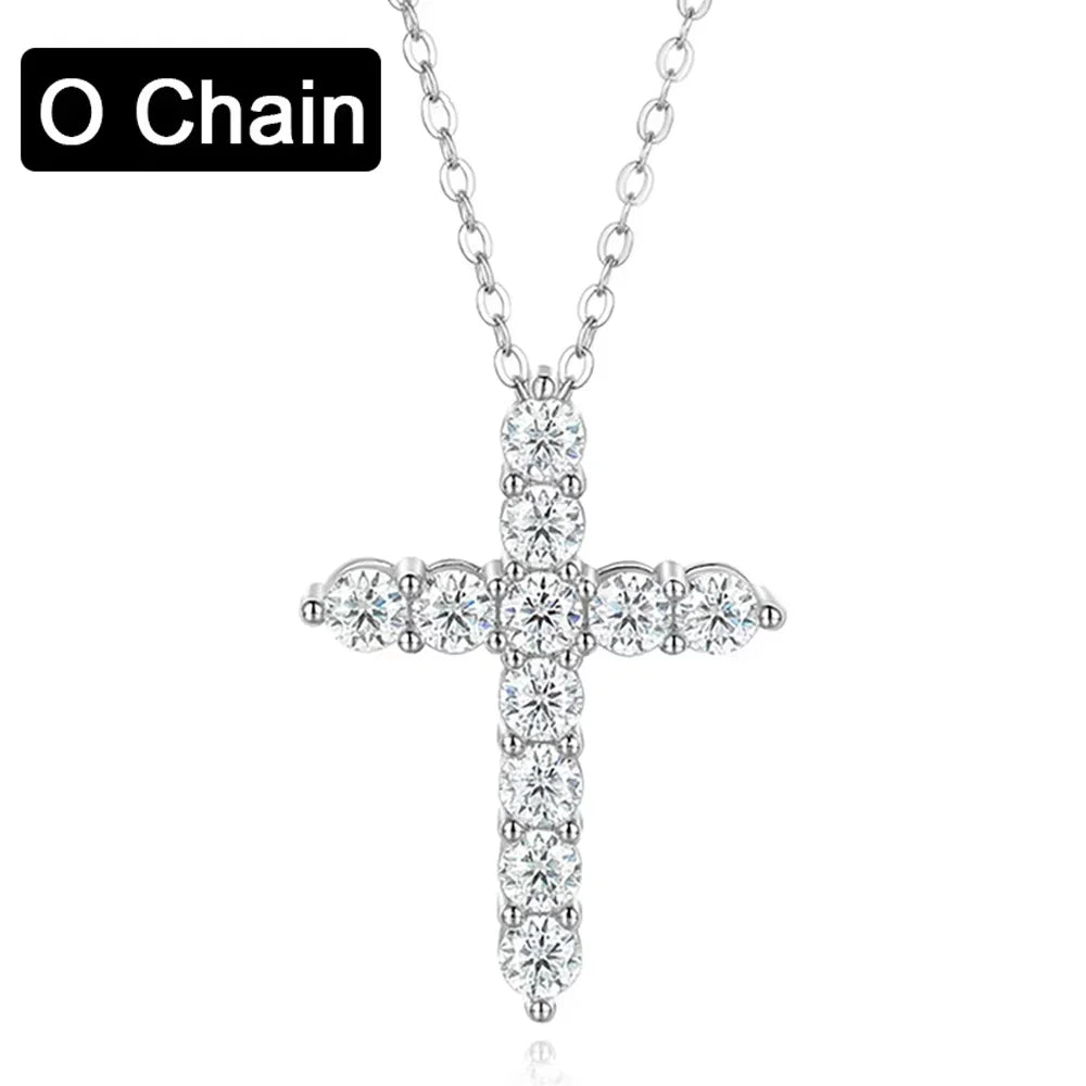 3mm Gold Color Moissanite Cross Necklace for Women Men Gift Sparkling Lab Diamond Pendant Necklace S925 Sterling Silver Jewelry