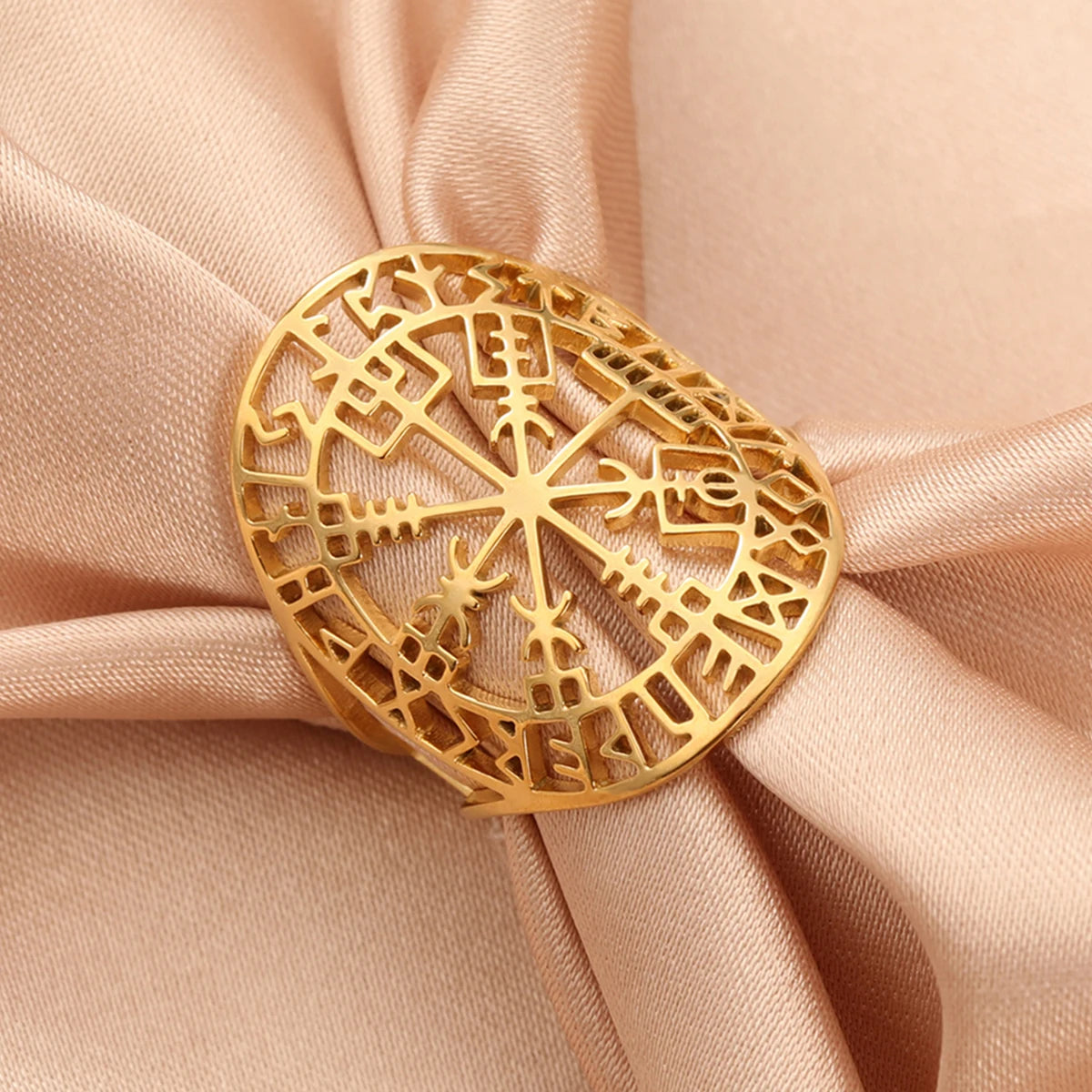 LIKGREAT Vegvisir Symbol Viking Ring Jewelry Compass Barbarian Gladiator Pagan Asatru Heathen Norse Runes Stainless Steel Ring - Madeinsea©