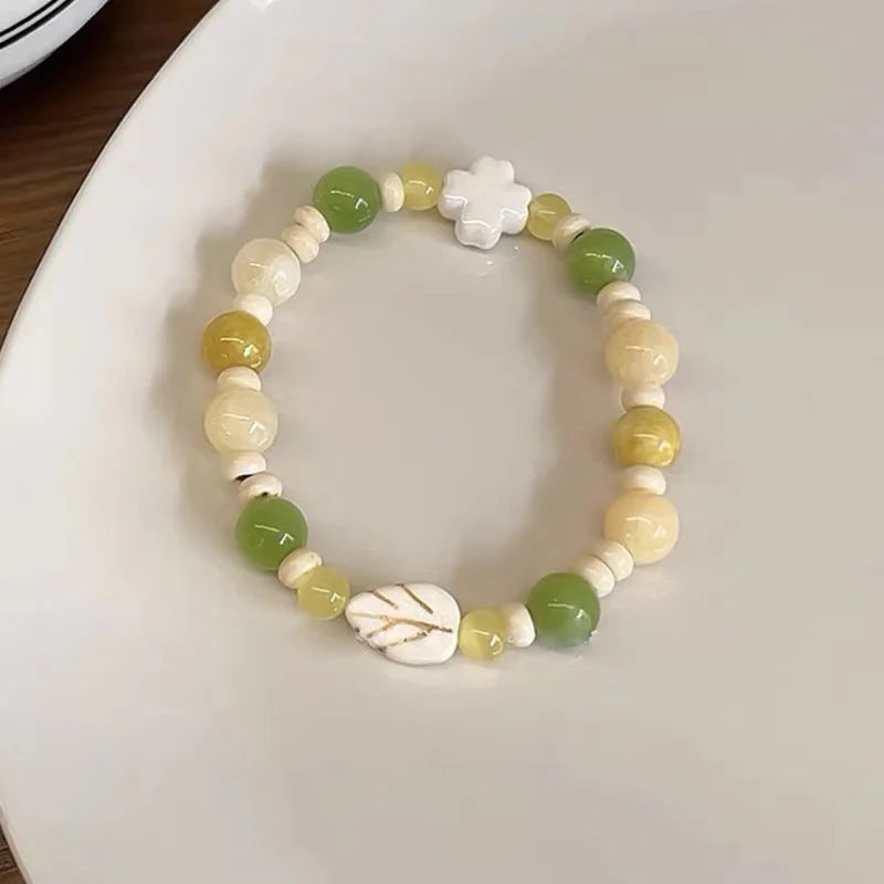 Handmade Ceramic Star Leaf Beaded Bracelet For Women Girls Cute Cartoon Animal Elephant Rabbit Beads Bangles Party Charm Jewelry