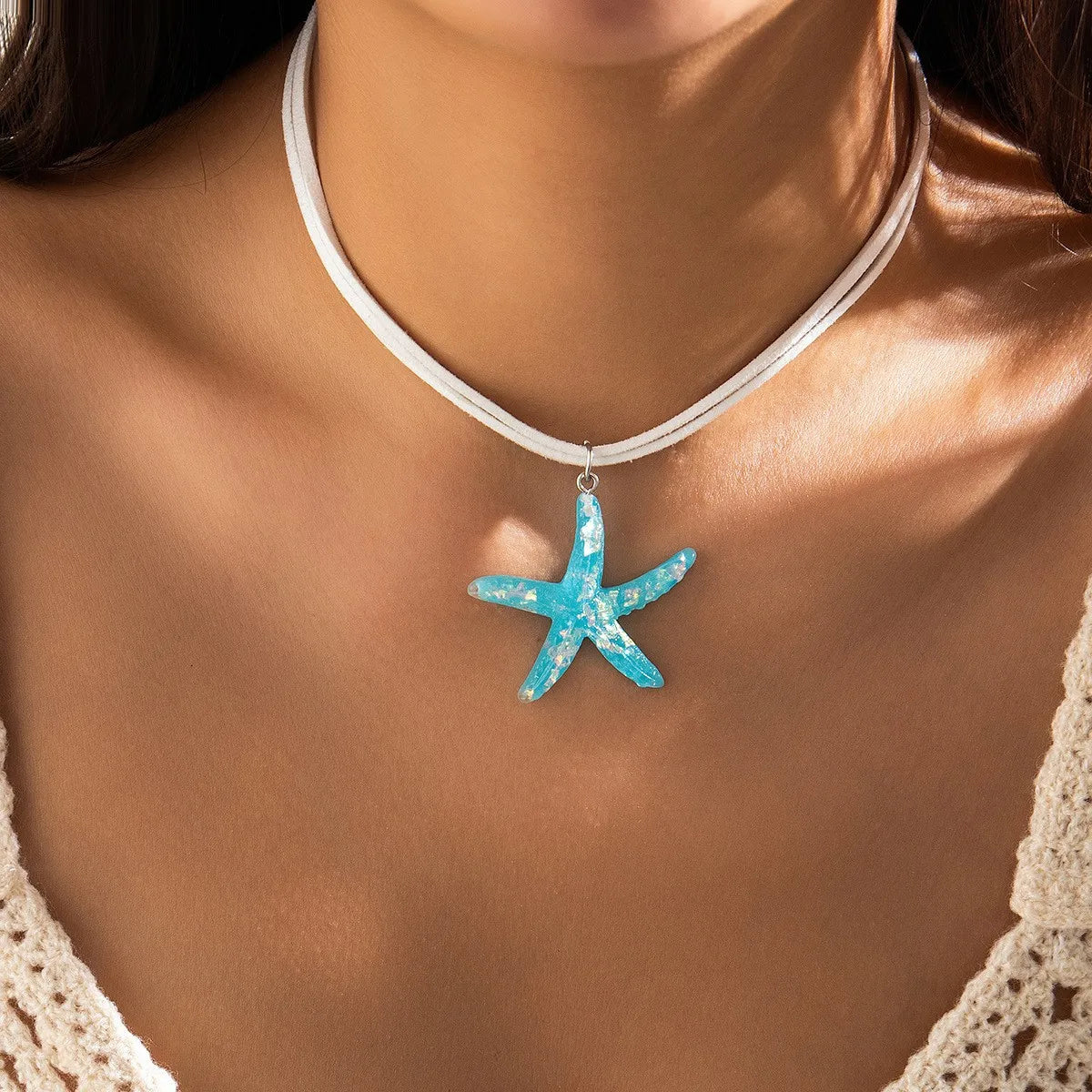 Boho Large Resin Starfish Pendant Necklace For Women Trendy Summer Beach Vacation Charm Neck Clavicle Chain Girls Party Jewelry