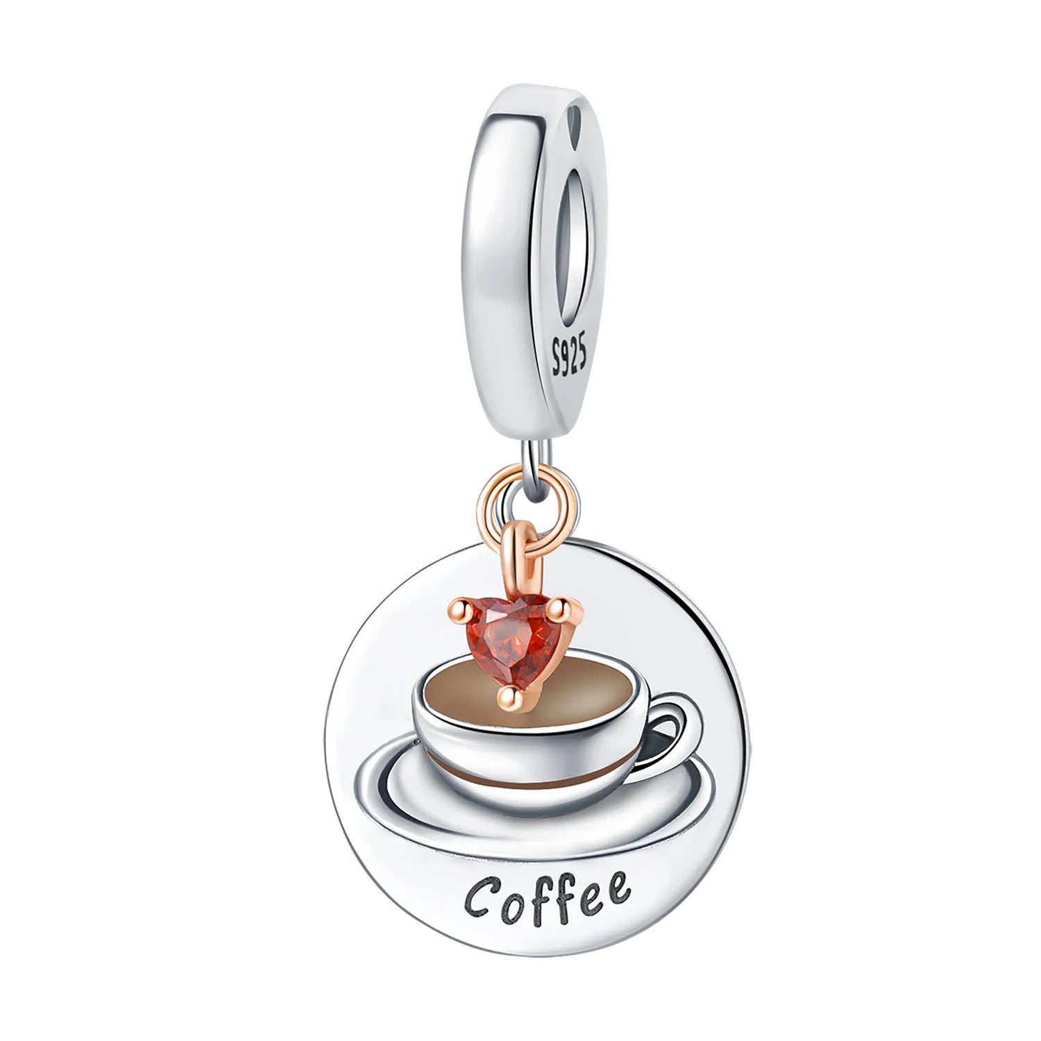PANPOKI 925 Sterling Silver Love Coffee Cup Pendant Beads Original Pendants Bracelet Charm Jewelry Party DIY Trendy Gifts