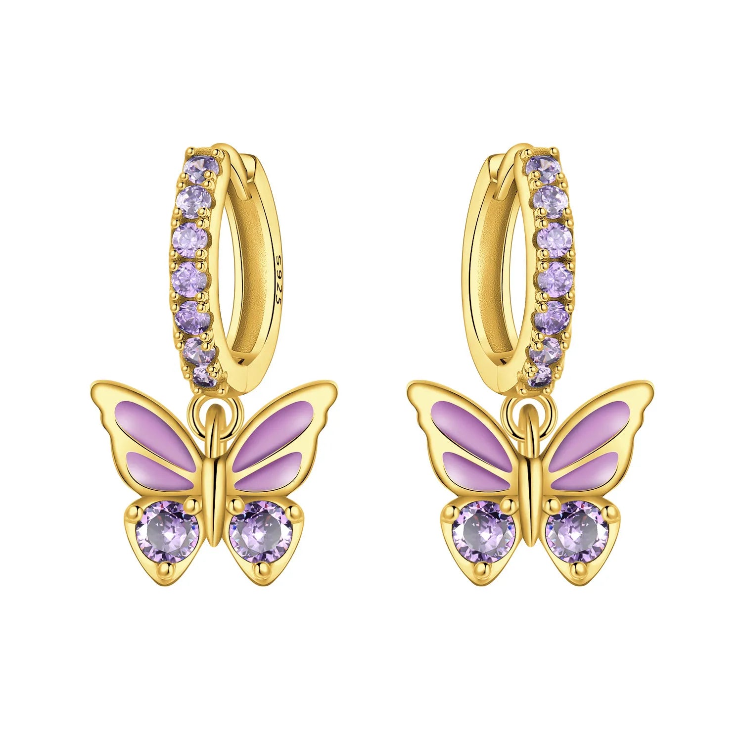 PANPOKI 925 Sterling Silver Purple Butterfly Insect Drop Earrings Women Earrings Charm Fashion Versatile Party Jewelry Gifts