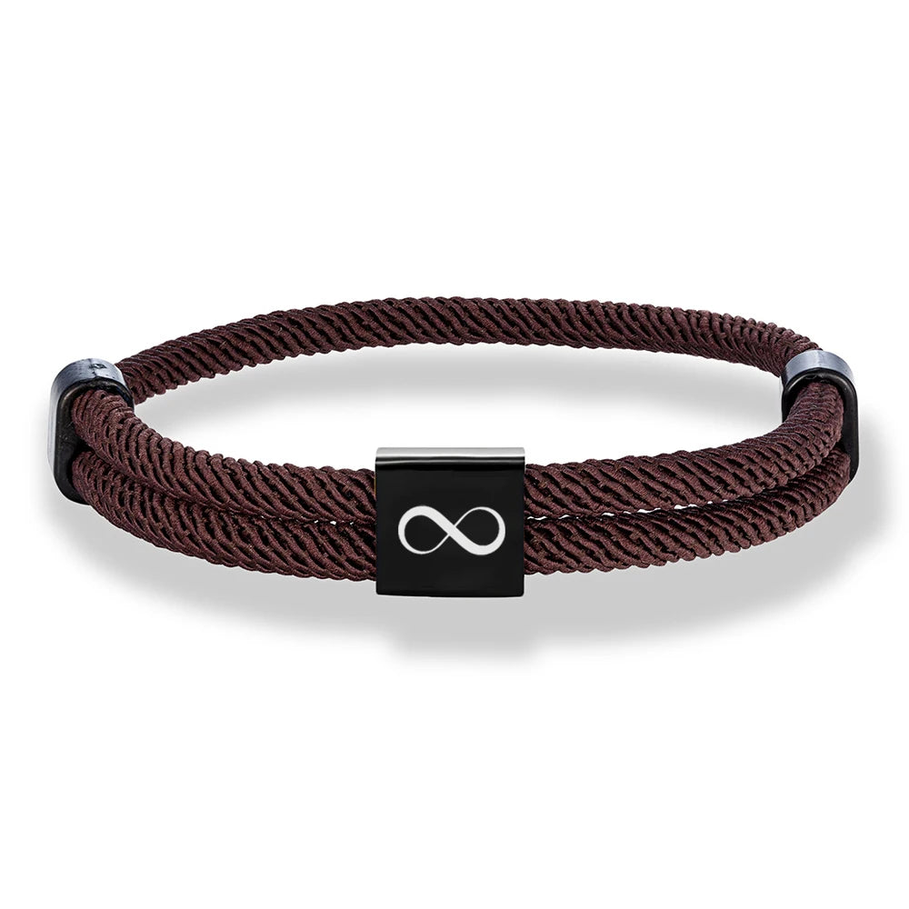 MKENDN Klassisches Infinity-Armband für Herren, verstellbar, nautisches Seilarmband für Damen, schwarzer Edelstahl, Schmuckgeschenk für Paare