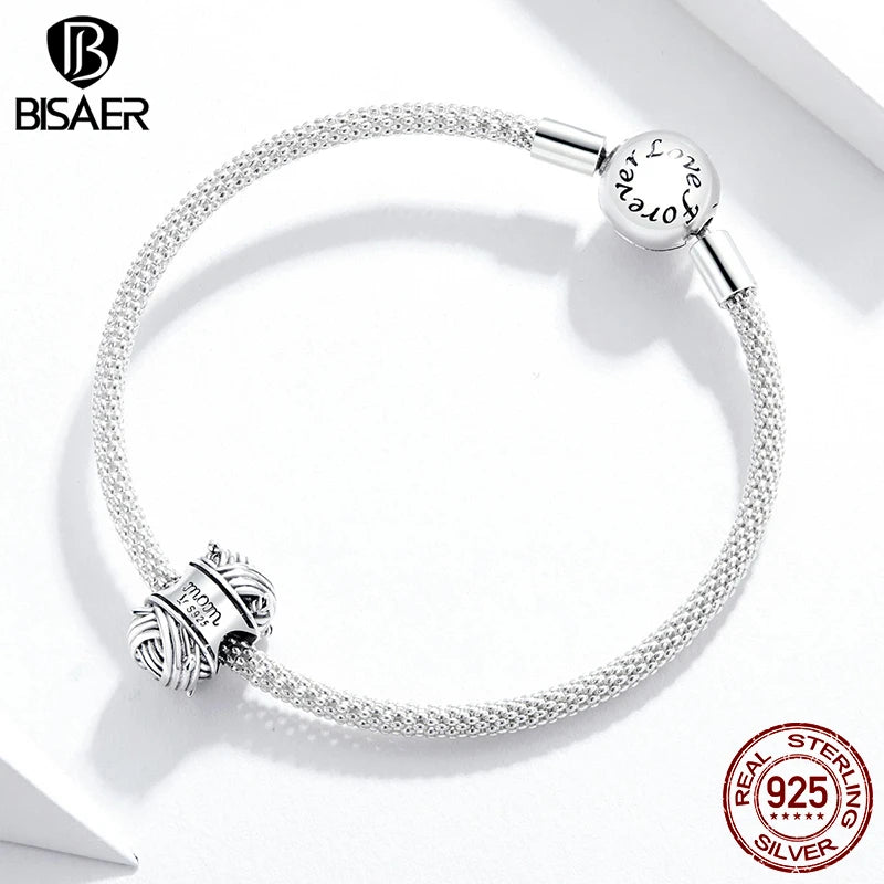 BISAER 925 Sterling Silver Ball Of Yarn Love Of Mom Charms Beads Fit Family Mother's Day Birthday Bracelet DIY Jewelry Gifts
