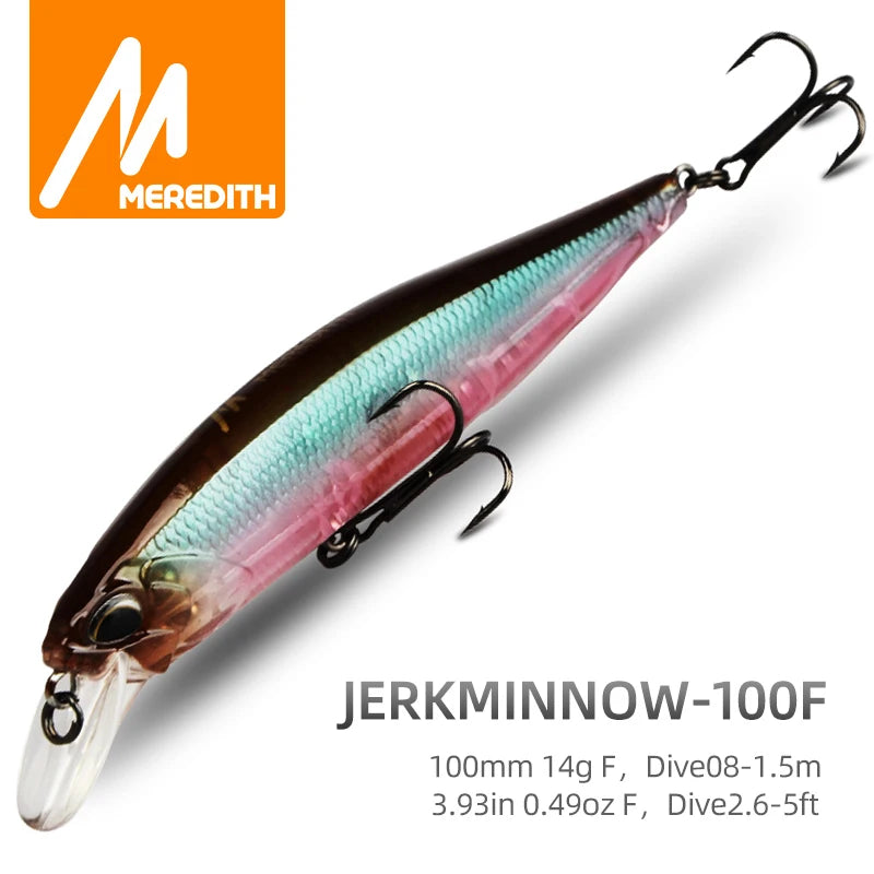 MEREDITH JERK MINNOW 100F 14g  Floating Wobbler Fishing Lure 24Color Minnow Lure Hard Bait Quality Professional Depth0.8-1.0m - Madeinsea©