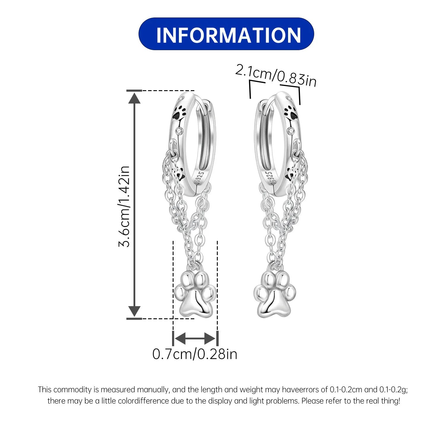 PANPOKI 925 Sterling Silver Cute Cat Animal Paws Drop Earrings Women Earrings Charm Fashion Versatile Party Jewelry Gifts