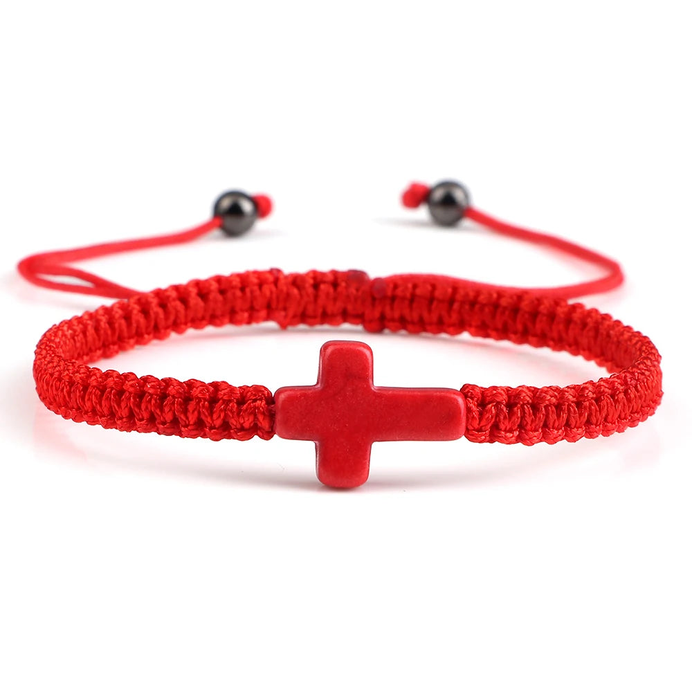 Hand Woven Jesus Cross Bracelet For Men Women Red Black Thread Braided Lucky Bracelet Fashion Couple Bracelet Friendship Jewelry