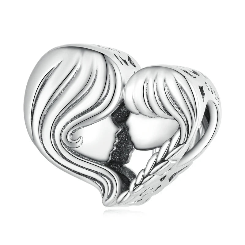 WOSTU 925 Sterling Silver Pink Love Heart Charms Bead Infinite Love Pendant Fit Bracelet Valentine Jewelry Mother's Day Gift