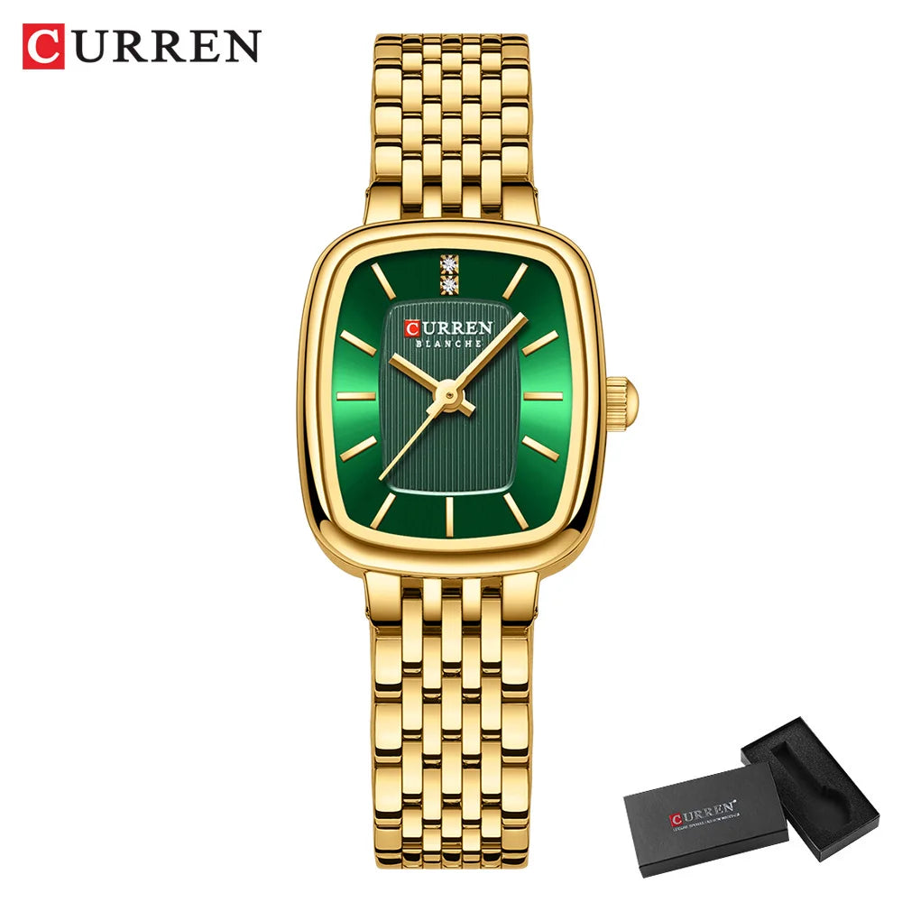 CURREN Fashion Rectangular Ladies Watches New Quartz Waterproof Stainless Steel Strap Wristwatch for Women