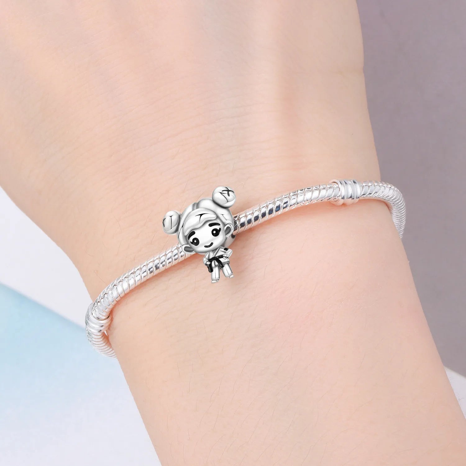 PANPOKI 925 Sterling Silver Cartoon Girl Model Beads Original Pendants Bracelet Charm Jewelry Party DIY Trendy Gifts